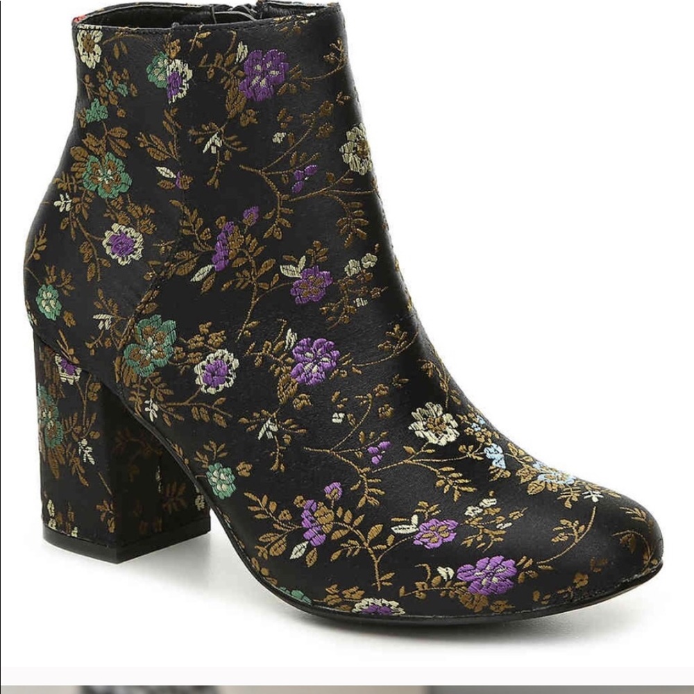 Black/Floral Satin Booties